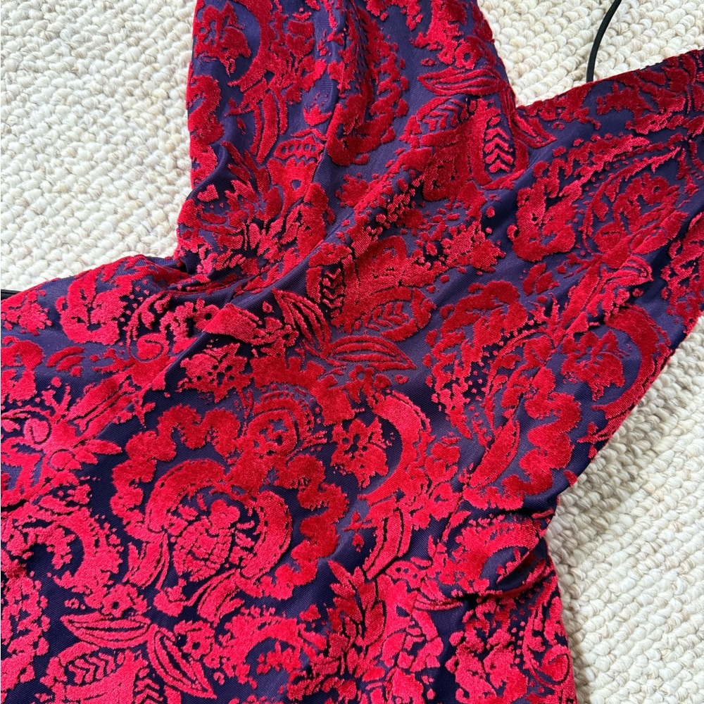 Lucy in the Sky Scarlet and Navy Floral Lace Up Dress
